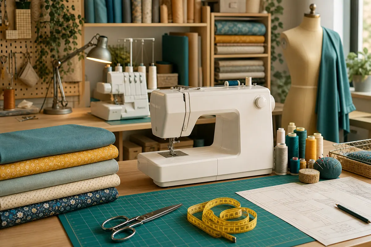 Sewing machines set up in a shared textile studio